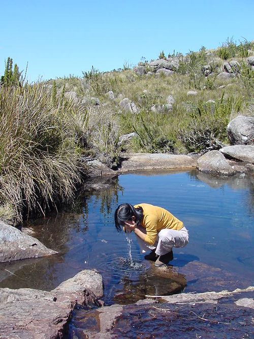 Refrescando-se na trilha para o Pico Agulhas Negras. (foto: Jurandir Lima)