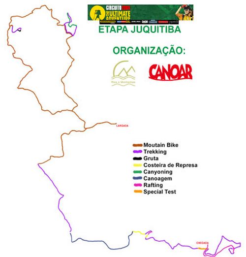 Mapa das modalidades. Equipes terminarão a prova com Rafting. (foto: Divulgação)