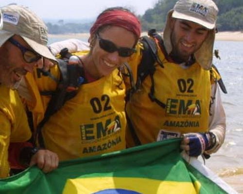 Luiz Antonio  Marina e Rafael na conquista do segunda lugar na Expedição Mata Atlântica 2001. (foto: Arquivo Webventure)