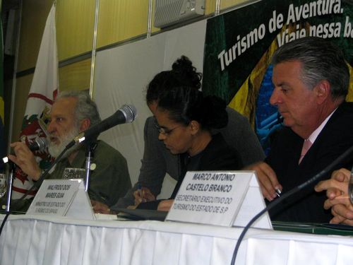 Sérgio Franco  Marina Silva e Mares Guia  no auditório do Adventure Congress (foto: Cristina Degani)