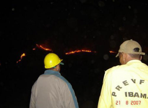 Brigadistas Prevfogo trabalham para controlar o fogo (foto: PrevFogo/ Ibama-PNI)